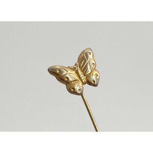Butterfly Figural Carved Vintage Gold Colored Stick Pin | Hat Pin | Lapel Pin